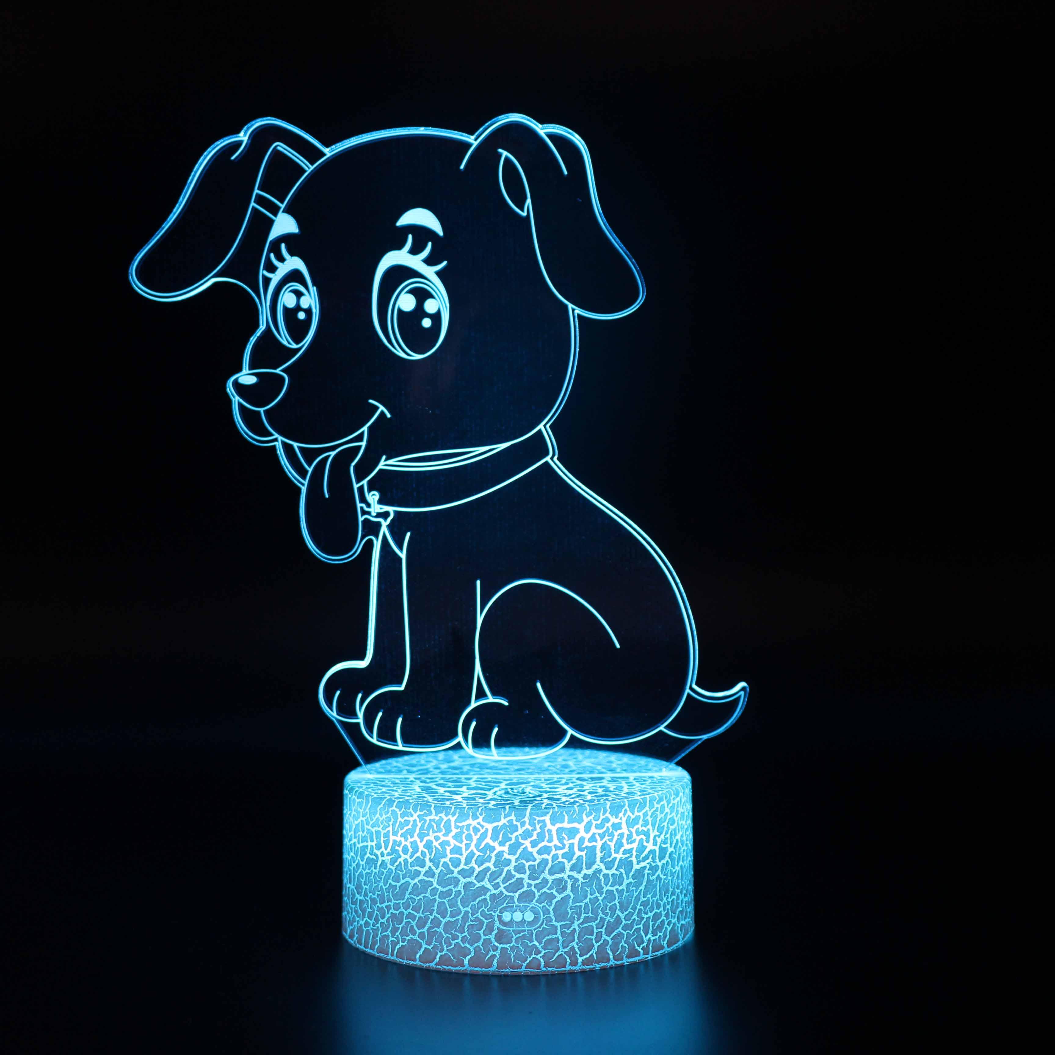 Puppy 3D Optical Illusion Lamp with Remote Control and 7 LED Color-3D Optical Lamp