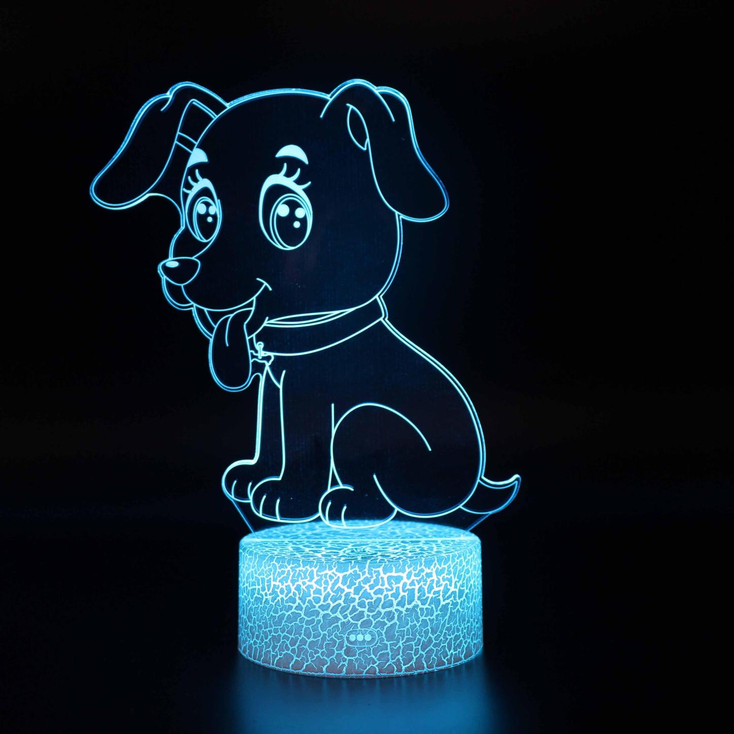 Puppy 3D Optical Illusion Lamp with Remote Control and 7 LED Color-3D Optical Lamp