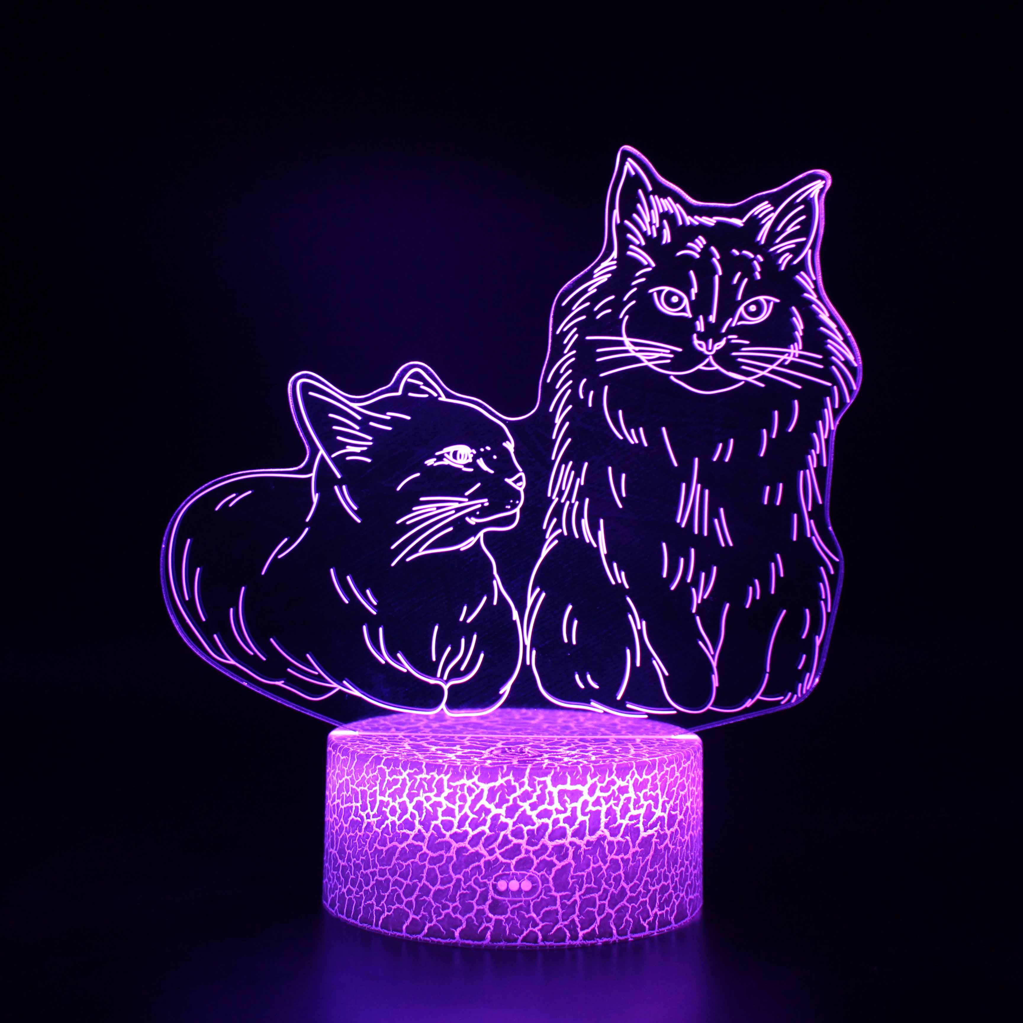 Cat Mom & Baby 3D Optical Illusion Lamp - 3D Optical Lamp