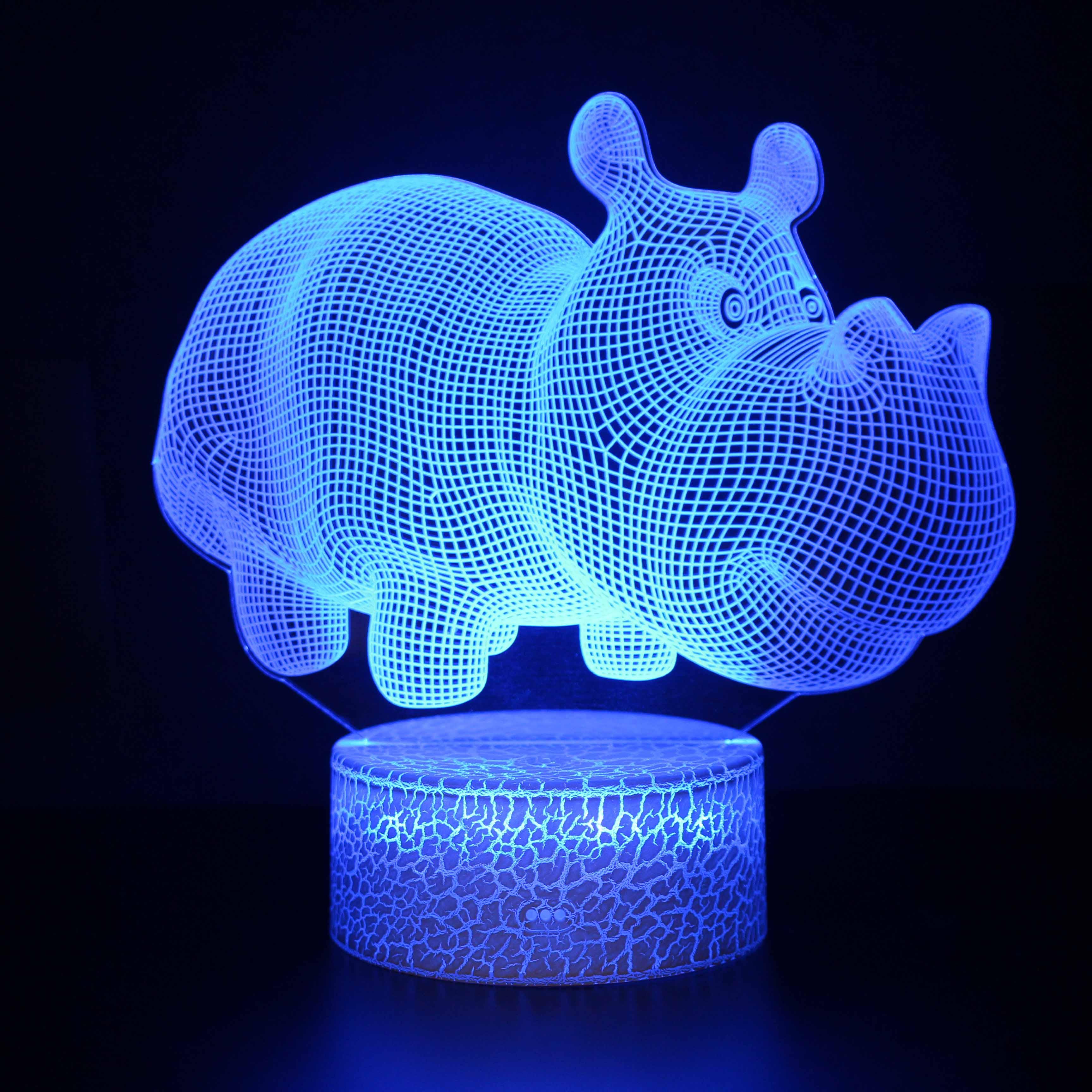 Cute Rhino 3D Lamp – LED Optical Night Light for Kids & Gifts-3D Optical Lamp