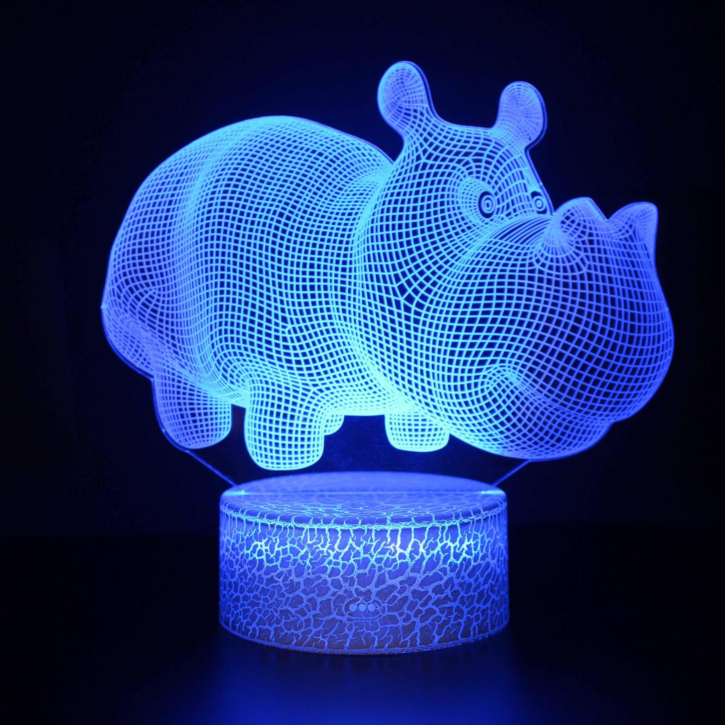 Cute Rhino 3D Optical Illusion Lamp - 3D Optical Lamp