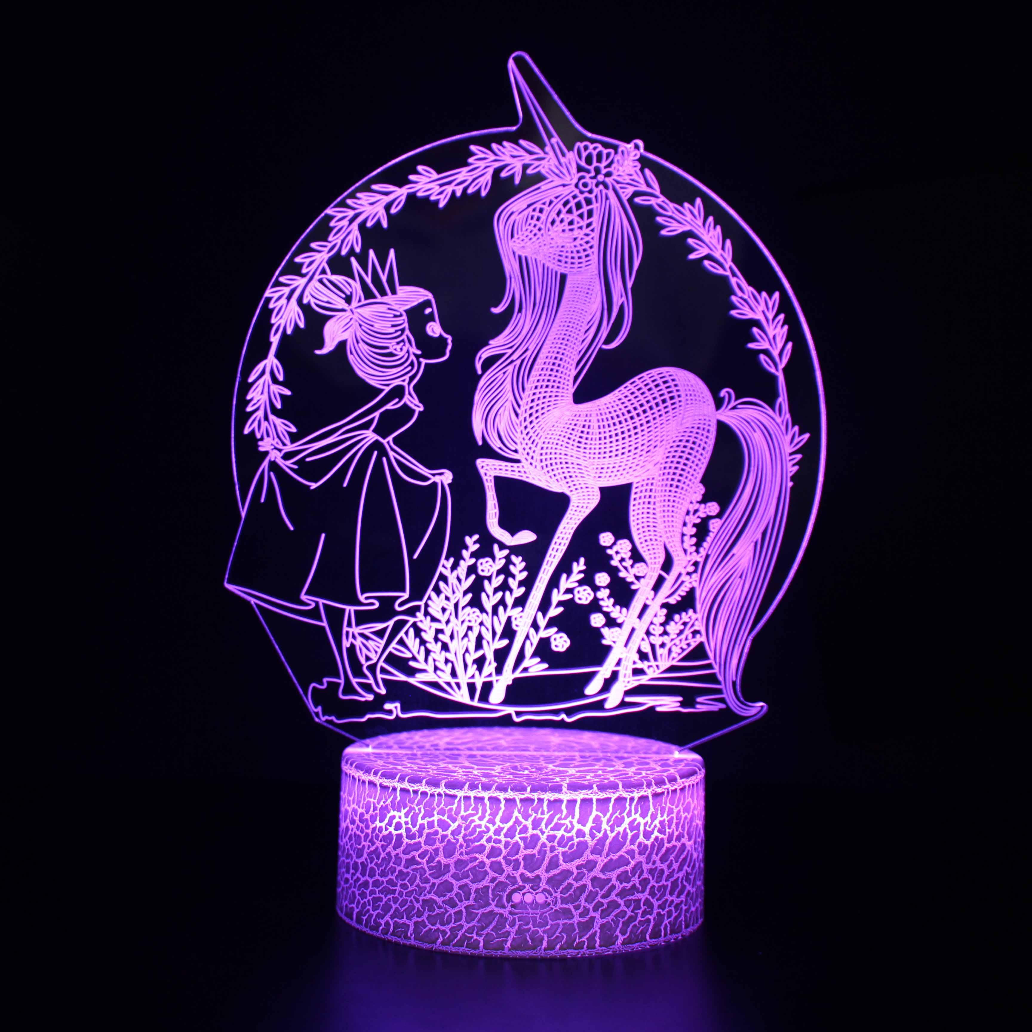 Abstract Beautiful Unicorn With A Small Girl Optical Illusion Lamp - 3D Optical Lamp