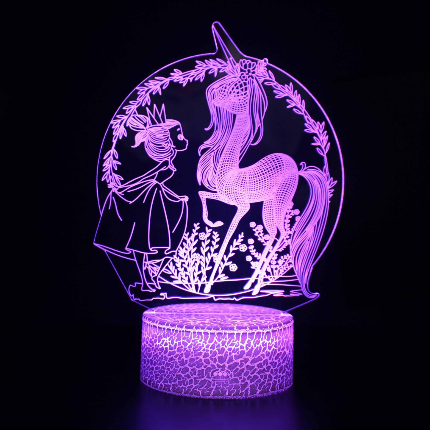 Abstract Beautiful Unicorn With A Small Girl Optical Illusion Lamp - 3D Optical Lamp