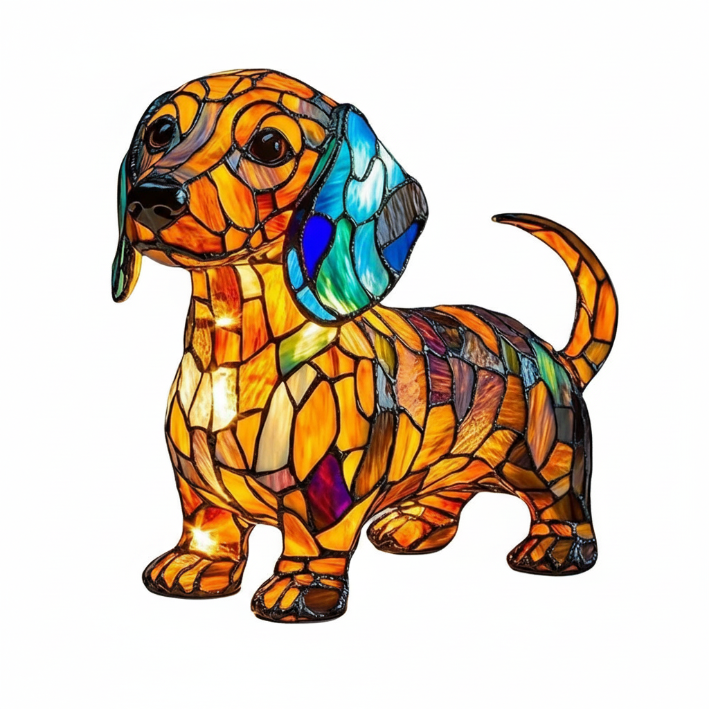 Dachshund Stained Glass Lamps With LED Night Light For Home Decor