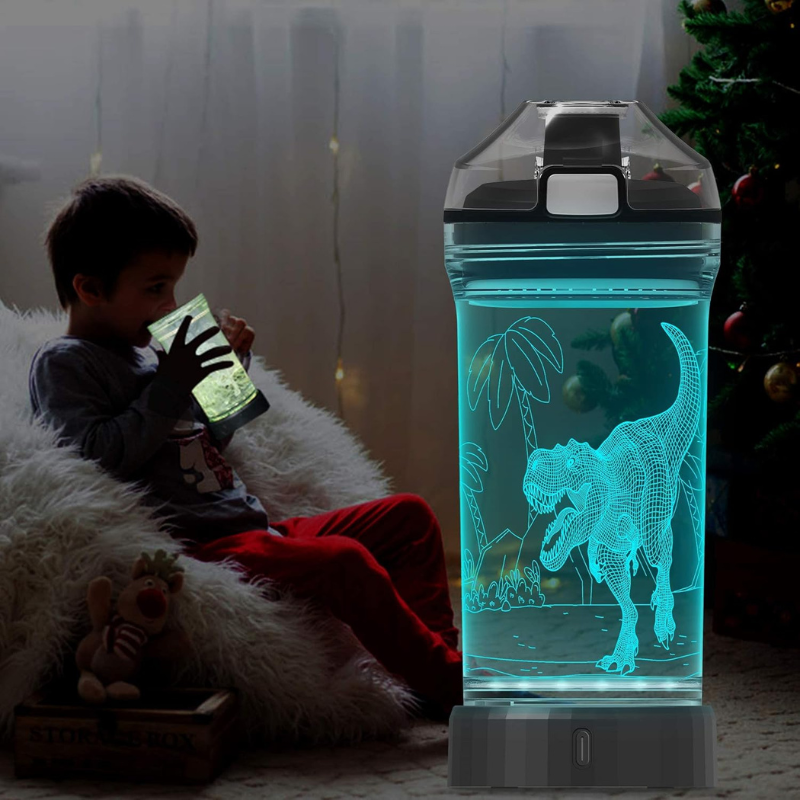3D Glowing Dinosaur LED Water Bottle – Fun Stylish Hydration-3D Optical Lamp