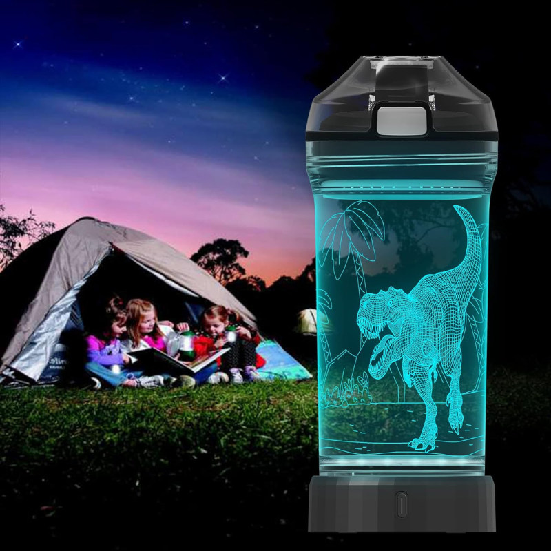 3D Glowing Dinosaur LED Water Bottle – Fun Stylish Hydration-3D Optical Lamp