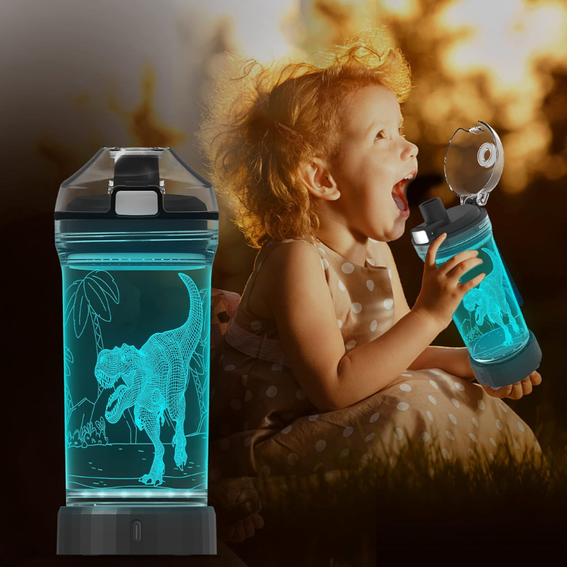 3D Glowing Dinosaur LED Water Bottle – Fun Stylish Hydration-3D Optical Lamp