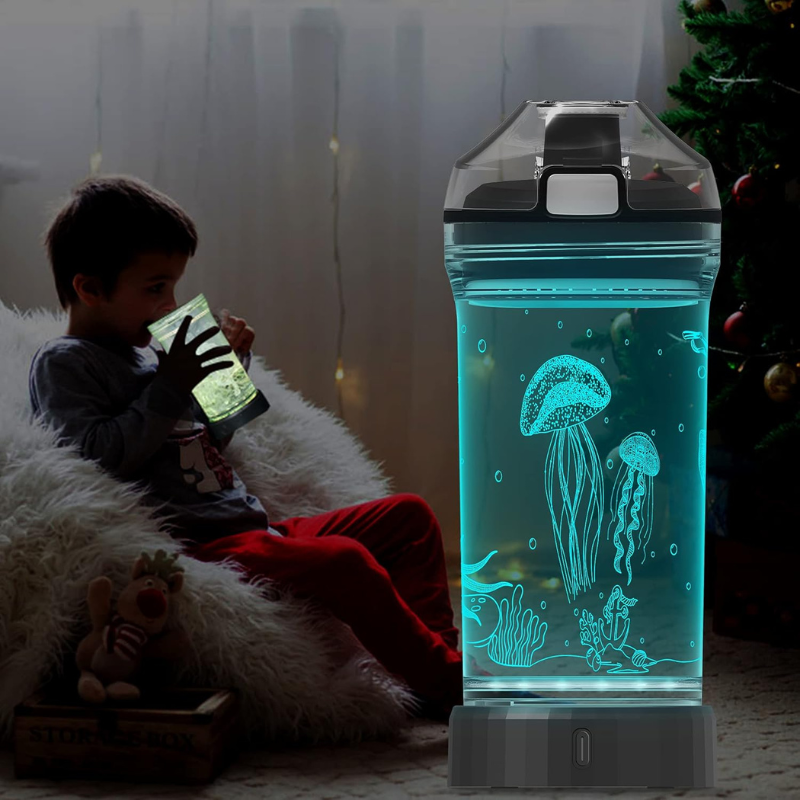 3D Glowing Jellyfish Design LED Water Bottle-3D Optical Lamp