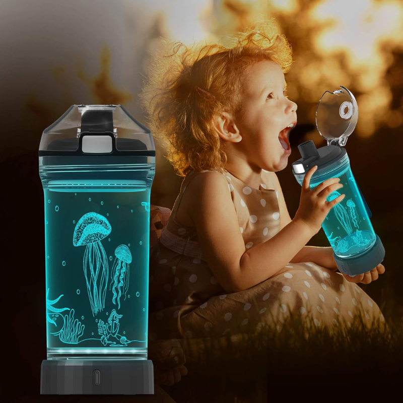 3D Glowing Jellyfish Design LED Water Bottle-3D Optical Lamp