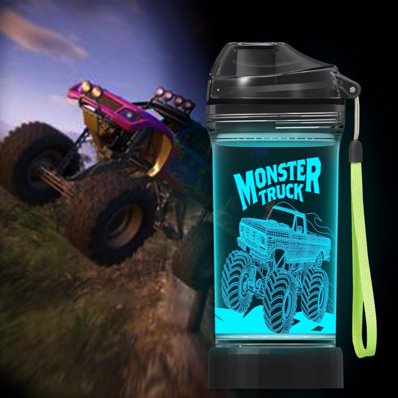 3D Glowing Monster Truck Design Adventure LED Water Bottle-3D Optical Lamp