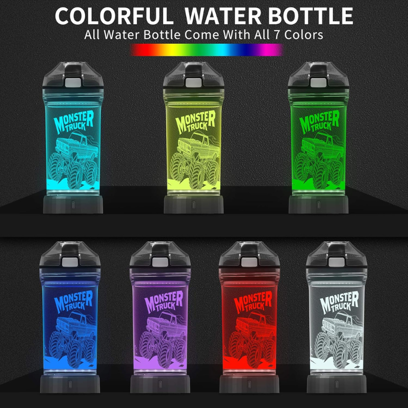 3D Glowing Monster Truck Design Adventure LED Water Bottle-3D Optical Lamp