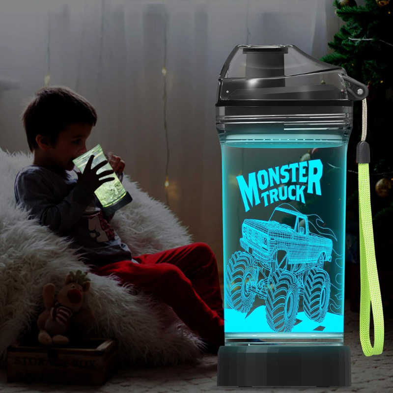 3D Glowing Monster Truck Design Adventure LED Water Bottle-3D Optical Lamp
