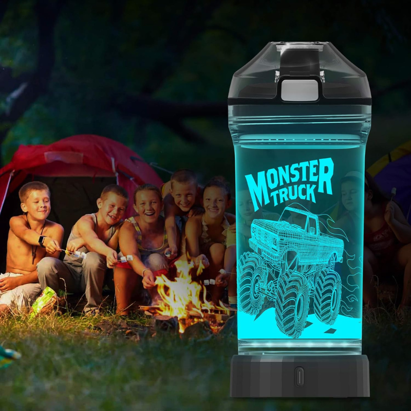 3D Glowing Monster Truck Design Adventure LED Water Bottle-3D Optical Lamp