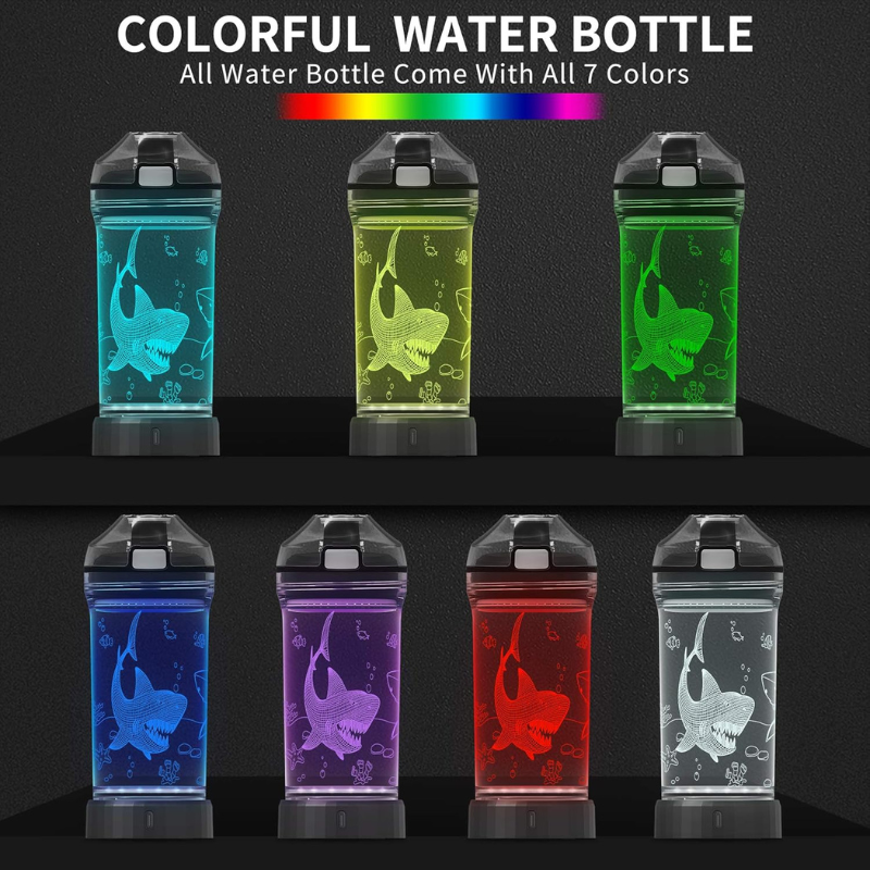 3D Glowing Shark Design LED Water Bottle-3D Optical Lamp