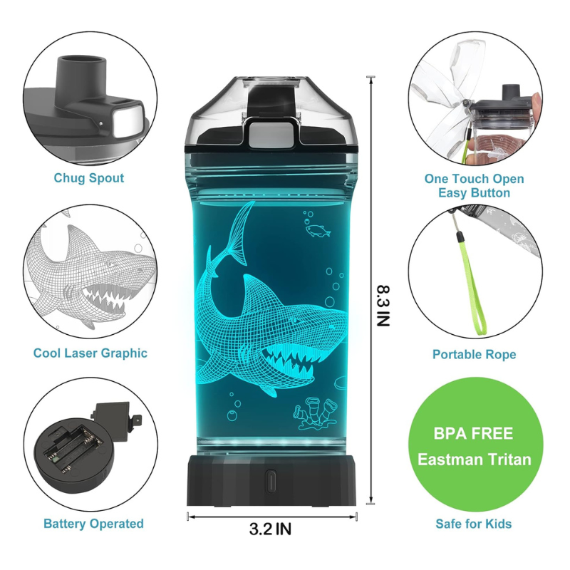 3D Glowing Shark Design LED Water Bottle-3D Optical Lamp