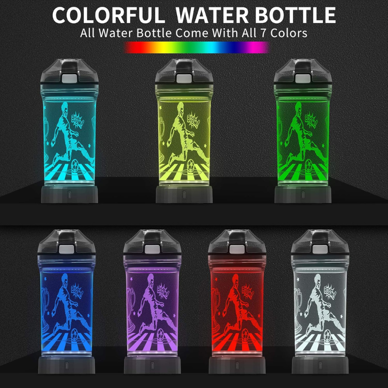 3D Glowing Soccer LED Water Bottle – Rechargeable Leak-Proof-3D Optical Lamp