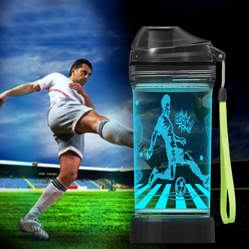 3D Glowing Soccer LED Water Bottle – Rechargeable Leak-Proof-3D Optical Lamp