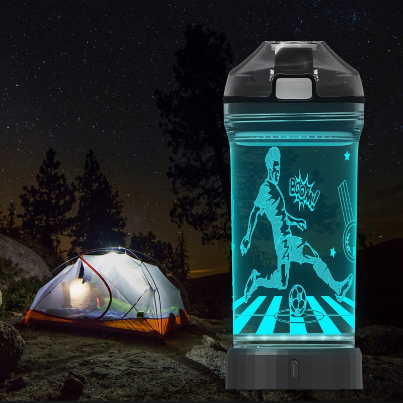 3D Glowing Soccer LED Water Bottle – Rechargeable Leak-Proof-3D Optical Lamp