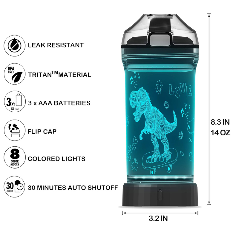 3D Glowing T Rex Design LED Water Bottle-3D Optical Lamp