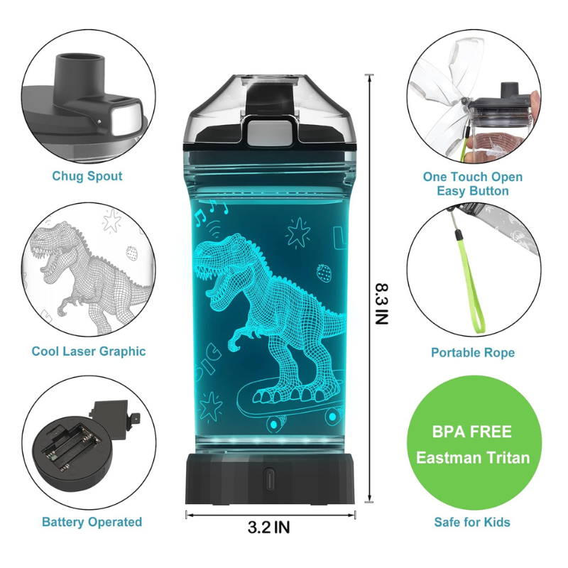 3D Glowing T Rex Design LED Water Bottle-3D Optical Lamp