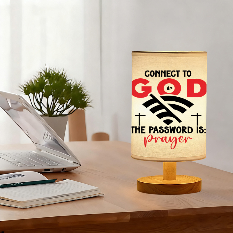 Modern USB Powered Linen Table Lamp with Prayer Themed Design and Inspirational Message