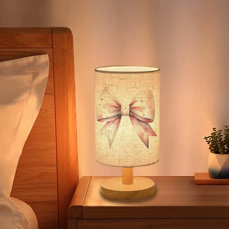 Modern Bedside Lamp with Dual-Sided Printed Shade - USB-Powered Table Light, Soft Lighting for Bedroom