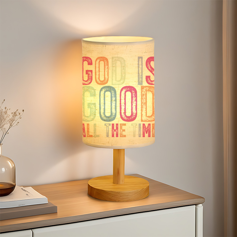 Modern USB-Powered Linen Table Lamp with Inspirational God is Good All The Time