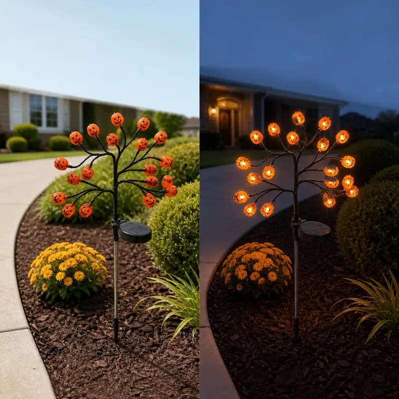 Solar Halloween Outdoor Fall Tree Stake Lights Set