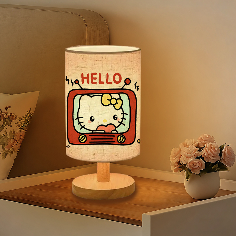 A modern Sanrio USB-powered linen lamp creating ambiance in the living room 