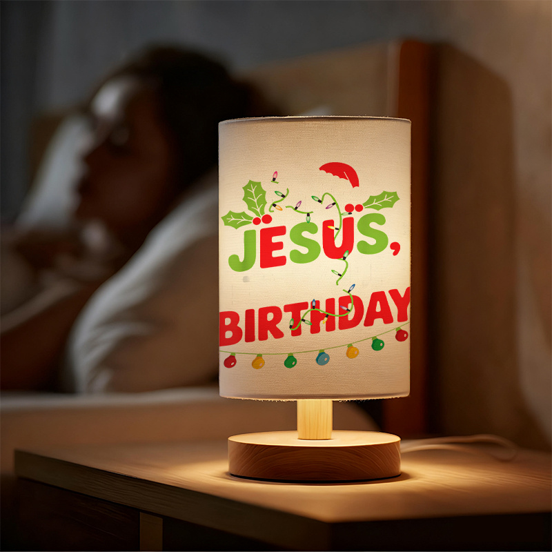 Modern USB-Powered Linen Table Lamp Birthday Text & Floral Pattern