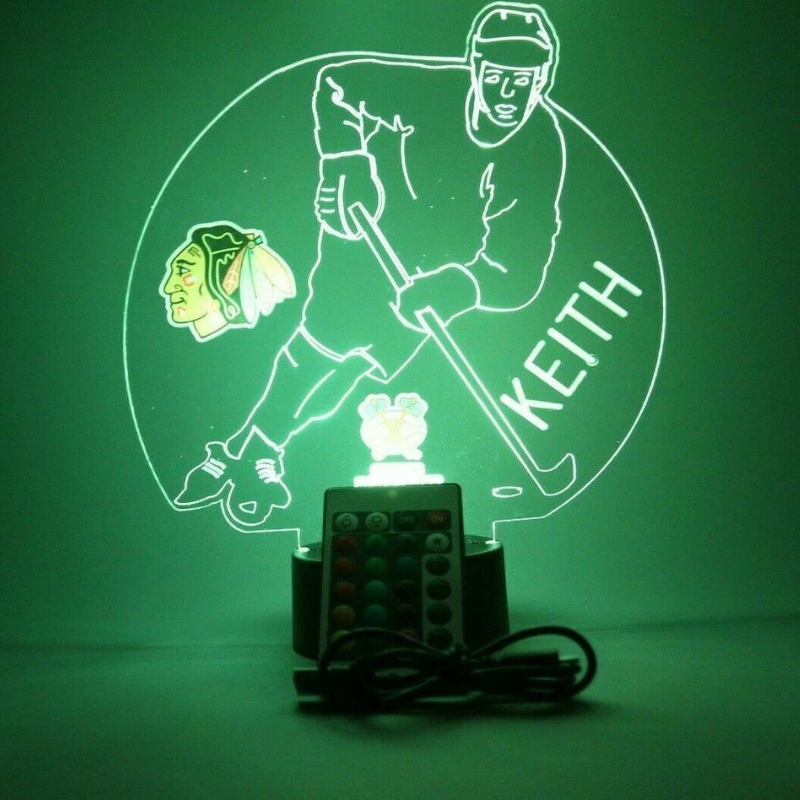 Personalized Chicago Blackhawks NHL Hockey Player Sports Light Up Lamp 