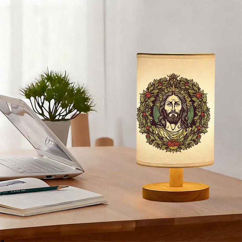 USB-Powered Linen Table Lamp with Floral Design Plug-in Bedside Lighting