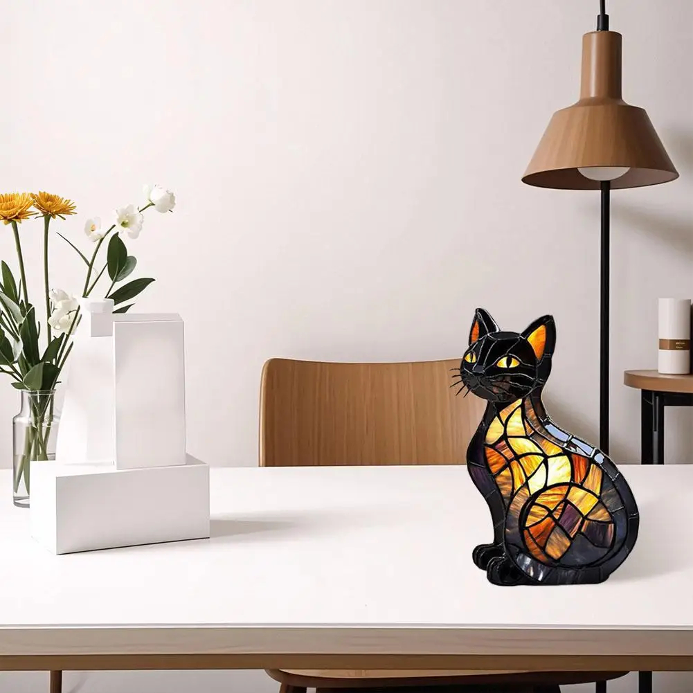 Stained Glass Cat Figurine Lamp