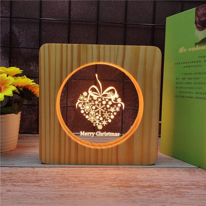 Merry Christmas Heart Wood Frame 3D Optical Illusion Lamp-3D Optical Lamp