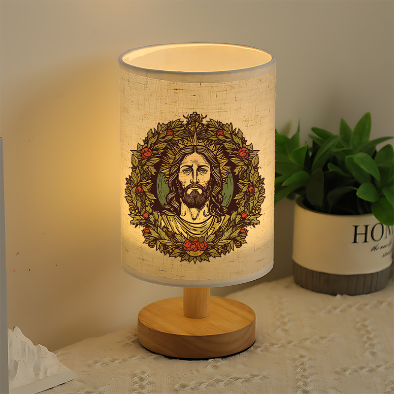 USB-Powered Linen Table Lamp with Floral Design Plug-in Bedside Lighting