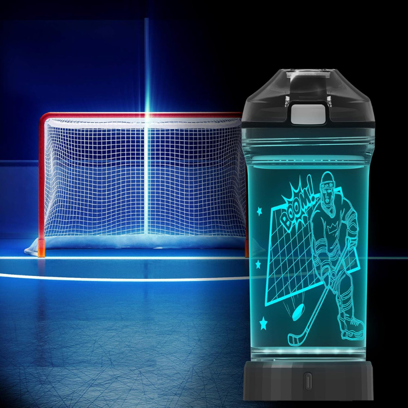3D Glowing Ice Hockey LED Water Bottle – Rechargeable Leak-Proof-3D Optical Lamp