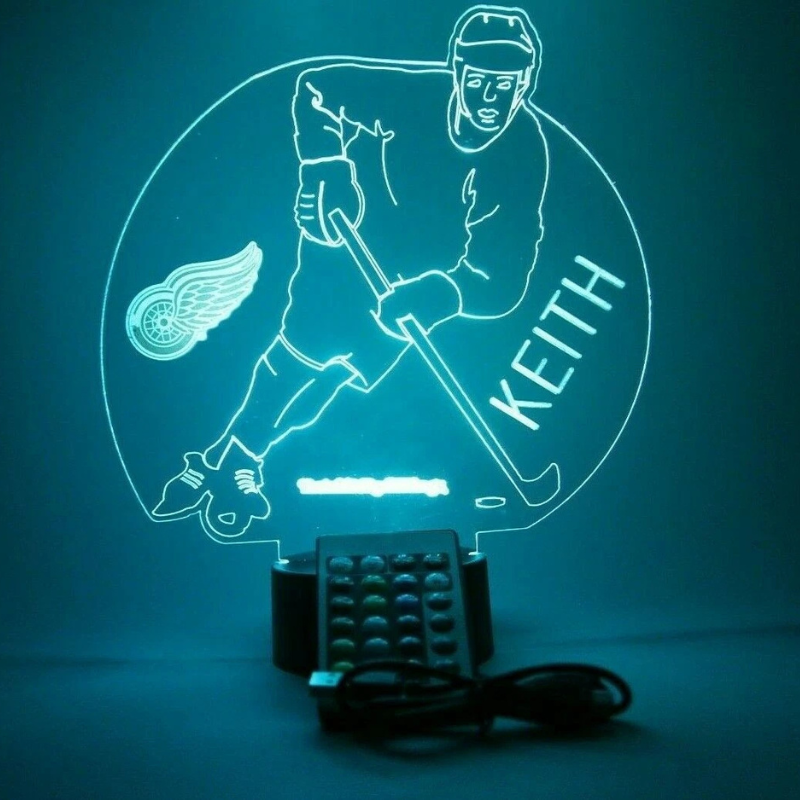 Personalized Detroit Red Wings NHL Hockey Player Sports Light Up Lamp