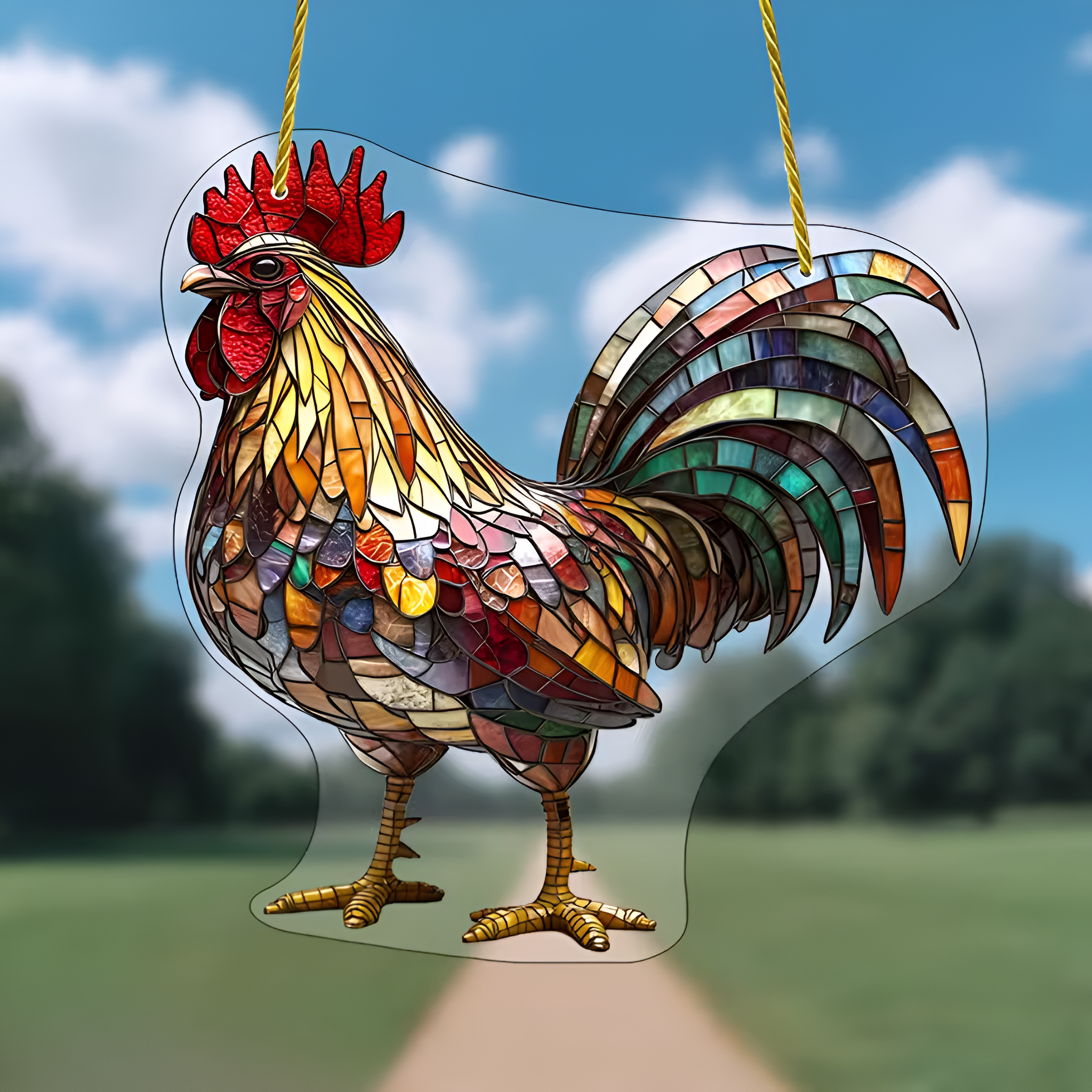 2D Flat Acrylic Rooster Design Hanging Lamp