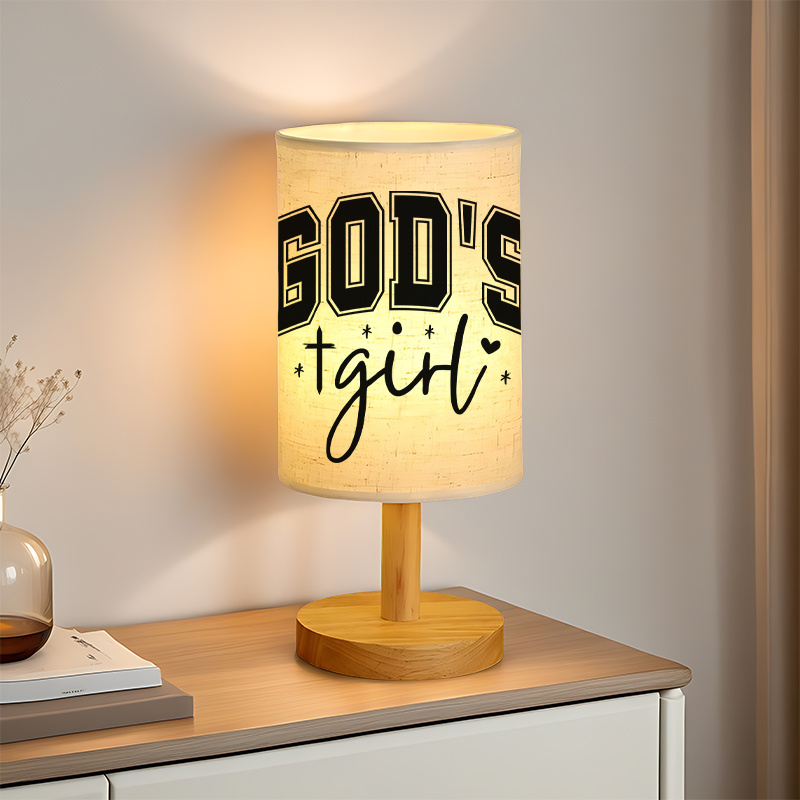Modern USB-Powered Linen Table Lamp with "GOD'S " Inspirational Message & Design 