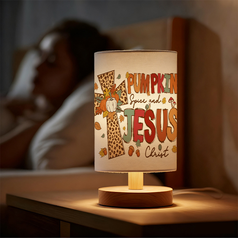 Modern USB-Powered Linen Table Lamp with Christian Faith Design