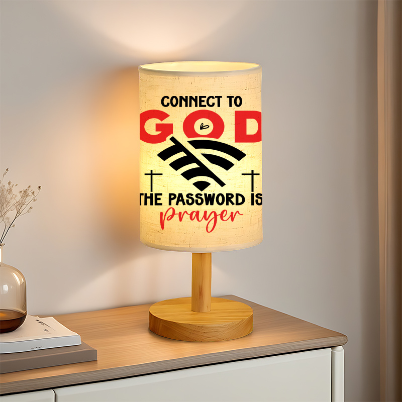 Modern USB Powered Linen Table Lamp with Prayer Themed Design and Inspirational Message