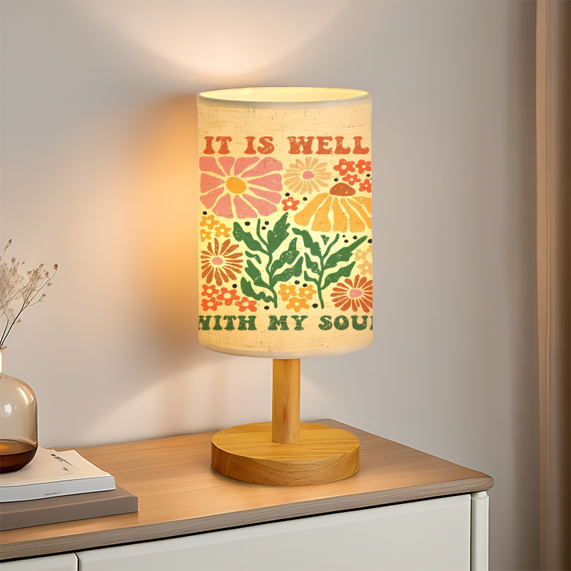 USB Powered Linen Table Lamp with Floral Pattern 
