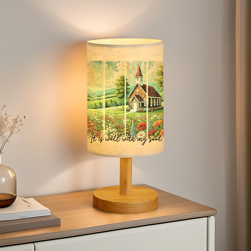 USB-Powered Linen Table Lamp with Rustic Farmhouse Design