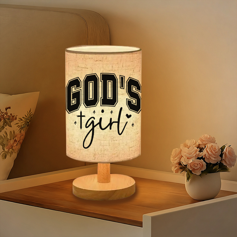 Modern USB-Powered Linen Table Lamp with "GOD'S " Inspirational Message & Design 