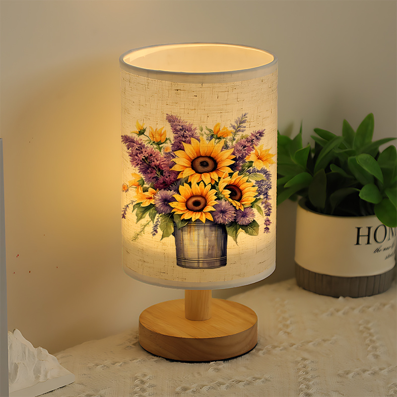  USB-Powered Linen Table Lamp with Floral Pattern & Sunflower Design