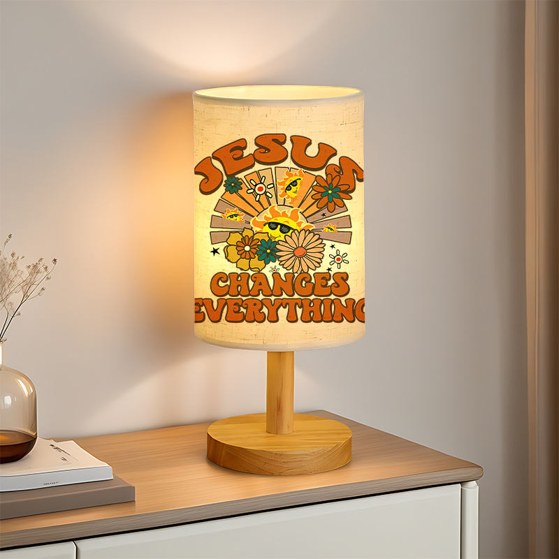 Modern USB-Powered Linen Table Lamp with Inspirational " Changes Everything