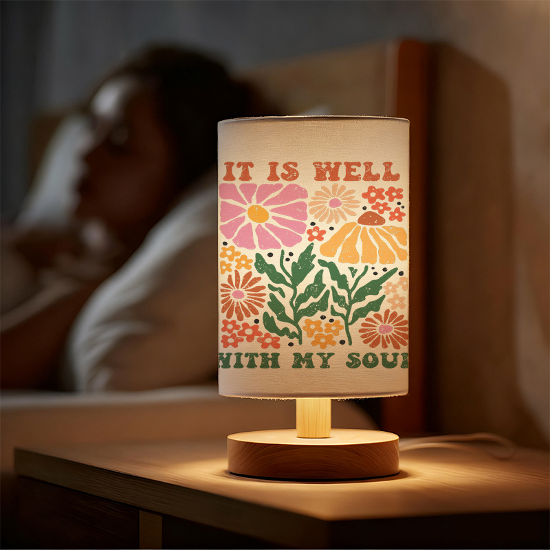 USB Powered Linen Table Lamp with Floral Pattern 