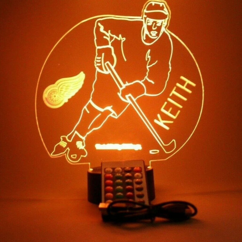 Personalized Detroit Red Wings NHL Hockey Player Sports Light Up Lamp