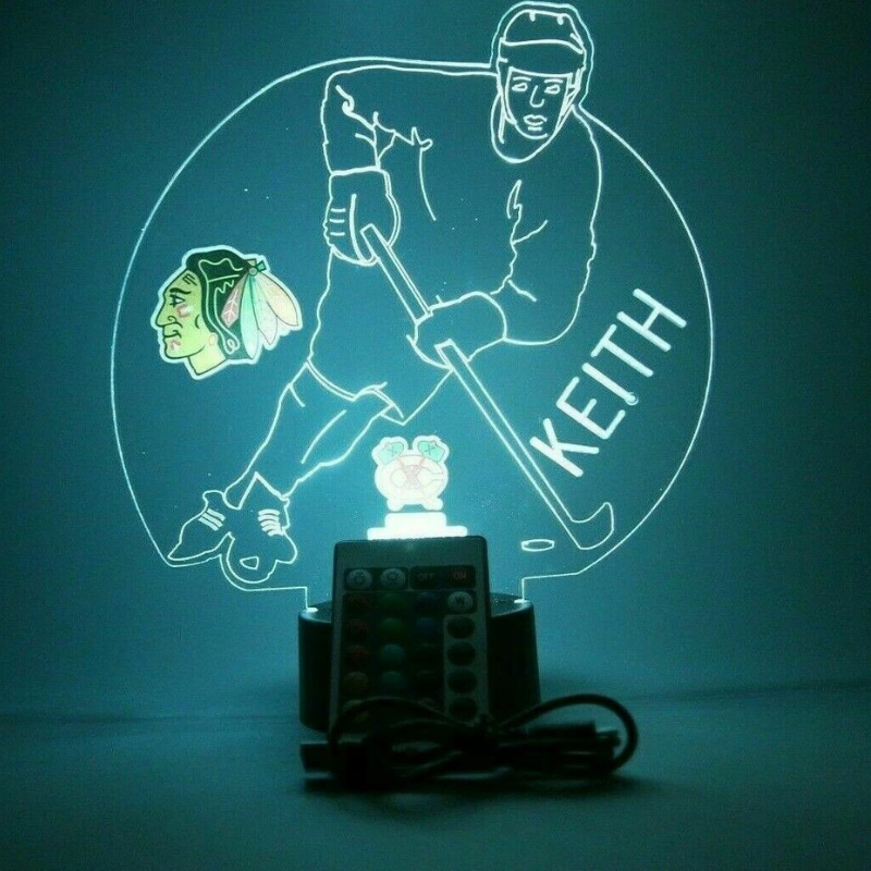 Personalized Chicago Blackhawks NHL Hockey Player Sports Light Up Lamp 