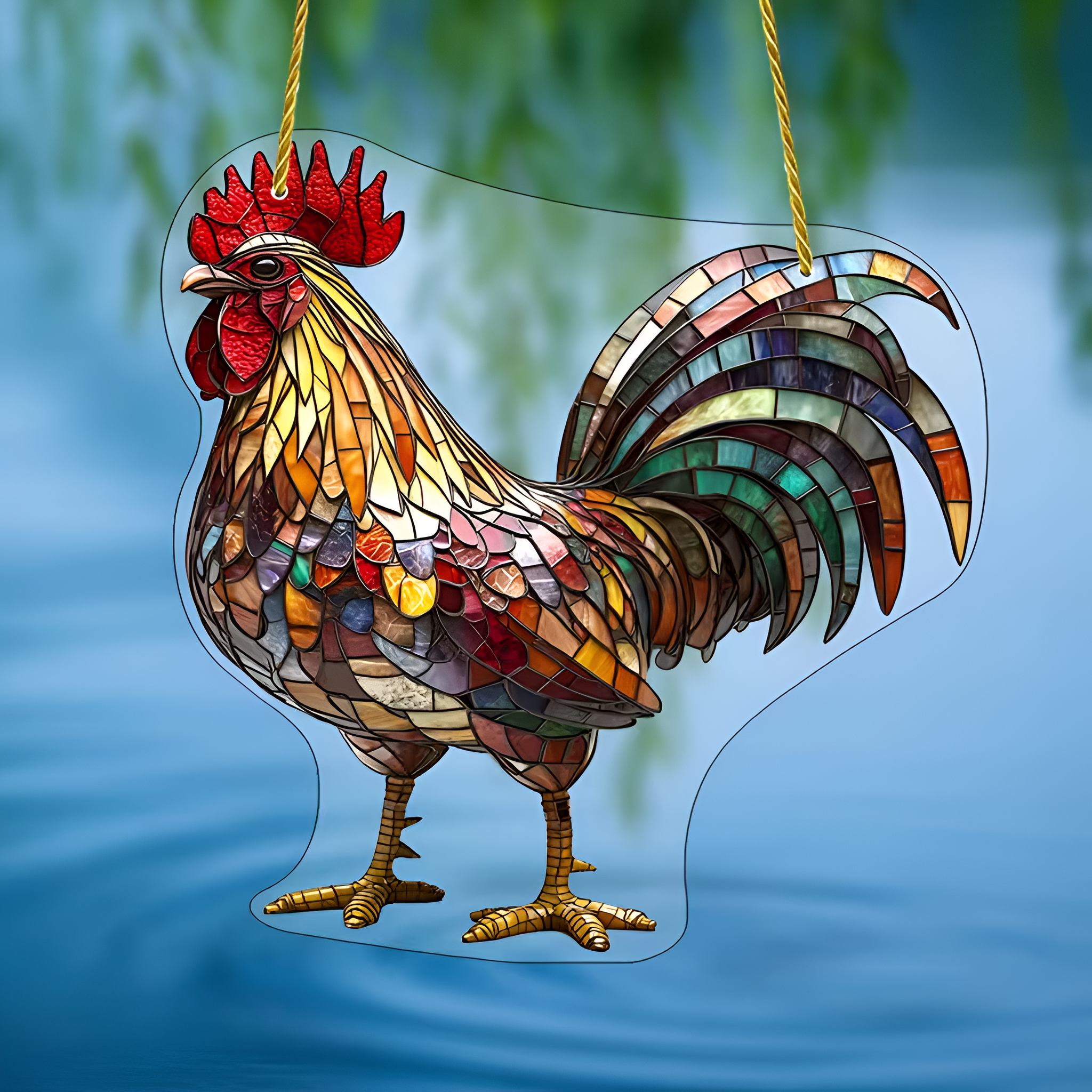 2D Flat Acrylic Rooster Design Hanging Lamp